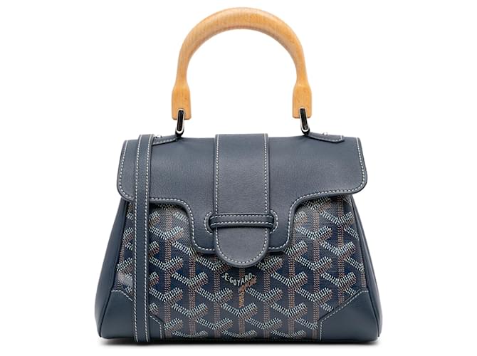 Goyard Blue Mini Goyardine Saigon Zuppa Blu scuro Vitello simile a un vitello Panno  ref.1394587