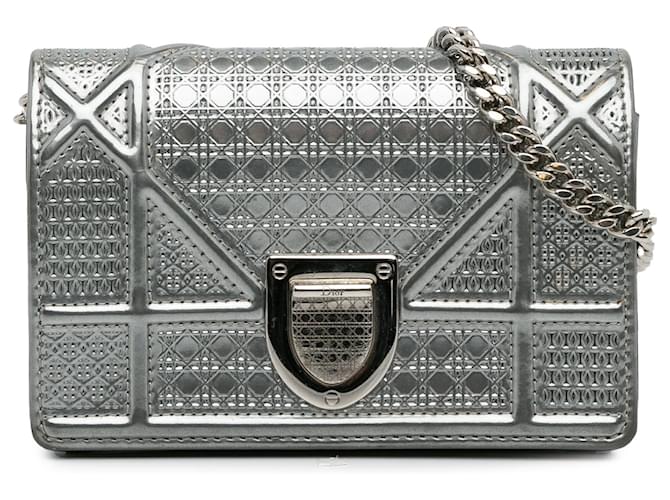 Dior Silver Baby Patente Microcannage Diorama Crossbody Prata Couro Couro envernizado  ref.1394588