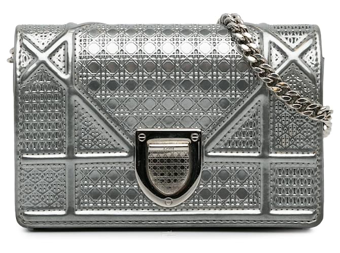 Dior Silver Baby Patent Microcannage Diorama Crossbody Silvery Leather Patent leather  ref.1394588