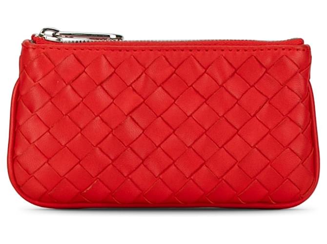 Porta-moedas Bottega Veneta Vermelho Intrecciato Couro Bezerro-como bezerro  ref.1394593