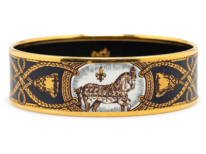 Hermès Schwarzes Grand Apparat Breites Emaille-Armband Golden Metall Vergoldet  ref.1394595