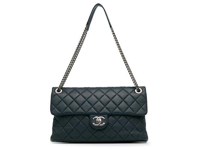 Chanel Blue Lambskin Burgundy Rocks Flap Navy blue Leather  ref.1394597