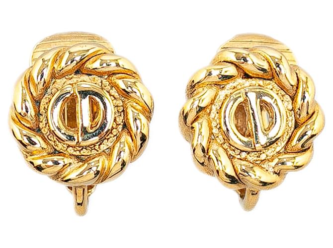 Orecchini a clip con logo Dior in oro D'oro Metallo Placcato in oro  ref.1394603