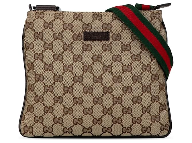 Gucci Brown GG Canvas Web Umhängetasche Braun Beige Kalbähnliches Kalb Tuch  ref.1394615