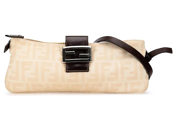 Fendi Brown Zucca Canvas Shoulder Bag Beige Pony-style calfskin Cloth  ref.1394616