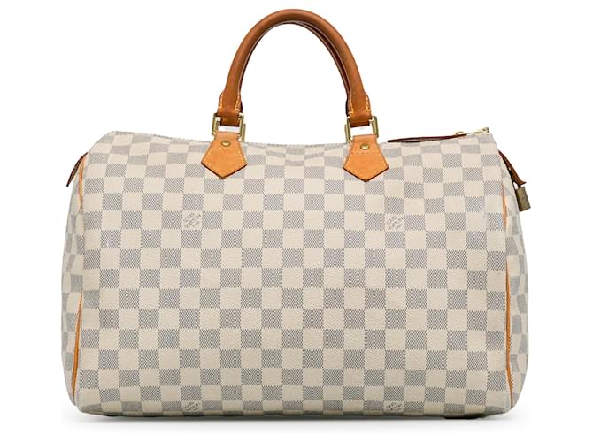 Louis Vuitton White Damier Azur Speedy 35 Brown Leather Cloth  ref.1394619