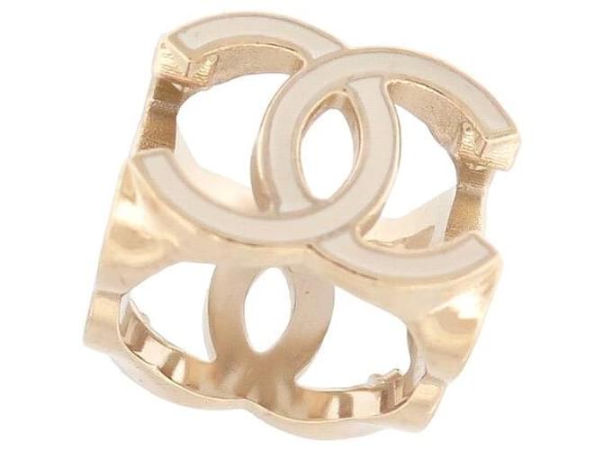 NEW CHANEL CUBE RING CC LOGO GOLD METAL WHITE LACQUER STEEL 52 NEW RING Golden  ref.1394635