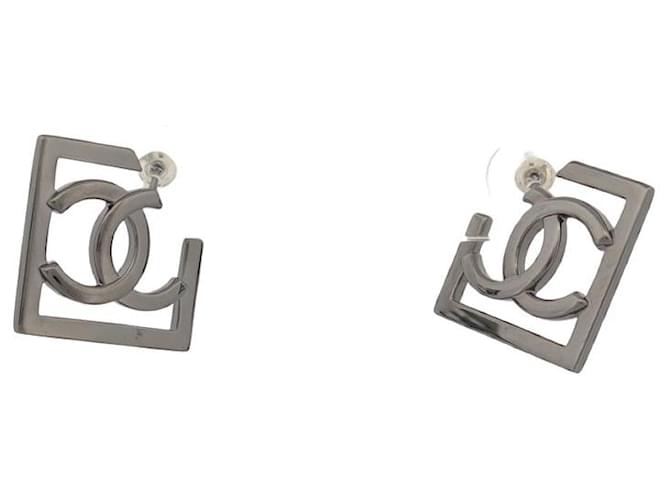 NEUF BOUCLES D'OREILLES CHANEL LOGO CC CARRE 2023 METAL NOIR NEW EARRINGS Métal  ref.1394645