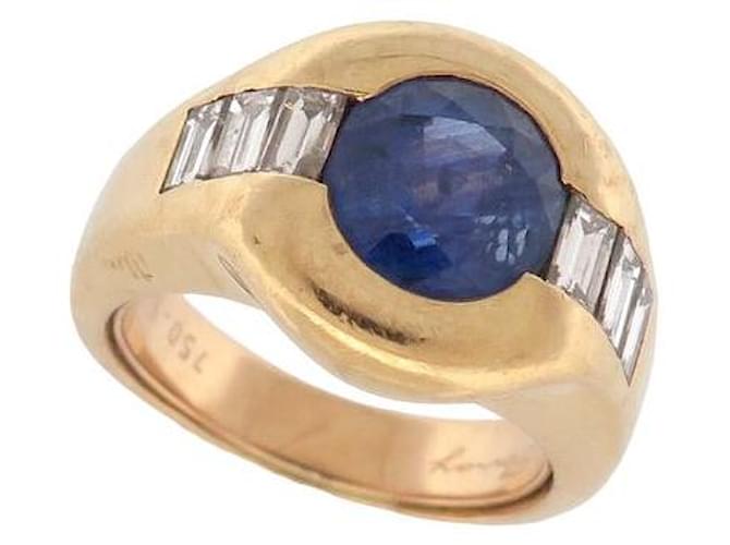 VINTAGE POIRAY RING SET WITH SAPPHIRE & BAGUETTE DIAMONDS T57 IN 18K YELLOW GOLD RING Golden  ref.1394653