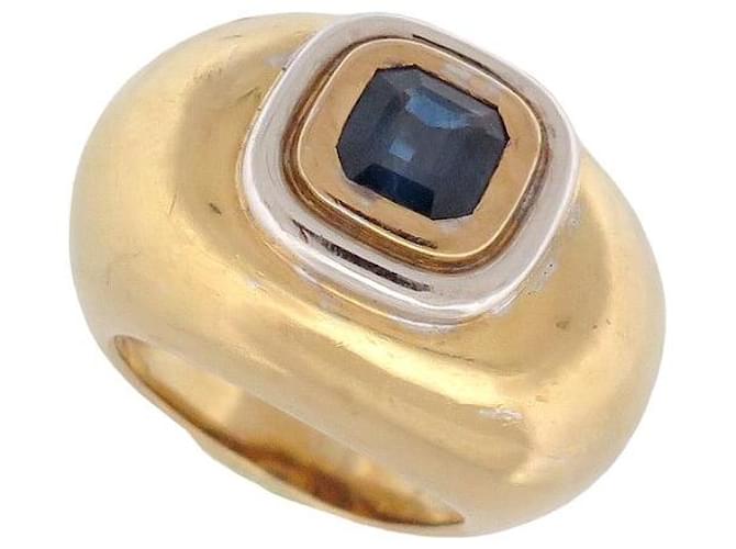 JUEGO DE ANILLOS VINTAGE POIRAY CON ZAFIRO ASSCHER 22 T 51 ANILLO ORO AMARILLO 18K 22GR Dorado  ref.1394654