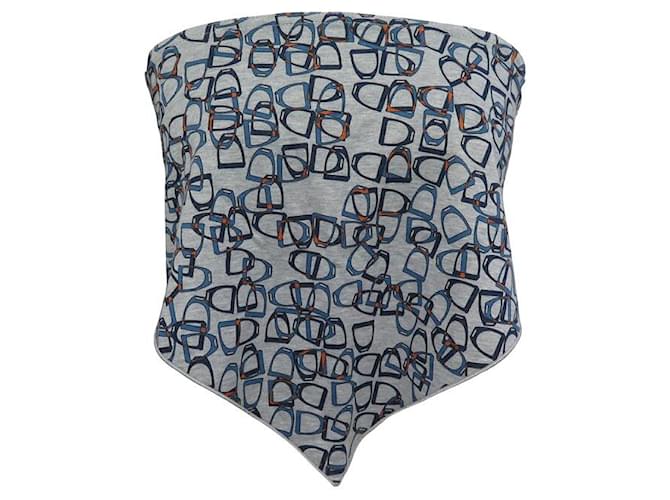 Hermès NUOVA SCIARPA HERMES TOP TIE CON MOTIVO STAFFA SCIARPA PER CAMICIA TAGLIA UNICA Grigio Cotone  ref.1394655