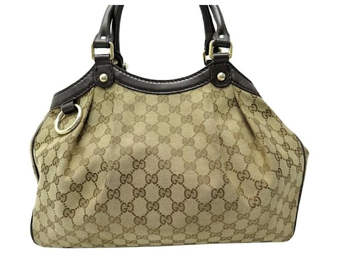 VINTAGE GUCCI SUKEY MM HANDBAG 211944 IN GG MONOGRAM CANVAS HANDBAG Beige Cloth  ref.1394672