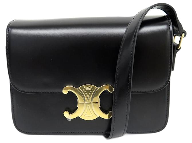 Céline NUEVO BOLSO DE MANO PARA ADOLESCENTES CELINE TRIOMPHE 188423 DE PIEL NEGRA MONEDERO CROSSBODY Negro Cuero  ref.1394673