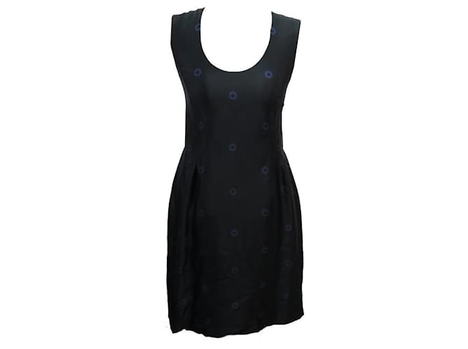 LOUIS VUITTON DRESS ROUND LOGO PRINT PATTERN S 36 BLACK SILK BLACK SILK DRESS  ref.1394676