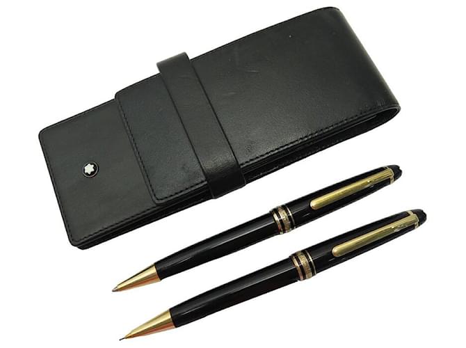 PARURE MONTBLANC MEISTERSTUCK BILLE & PORTE MINES CLASSIQUE DORE SET PEN Résine Noir  ref.1394684