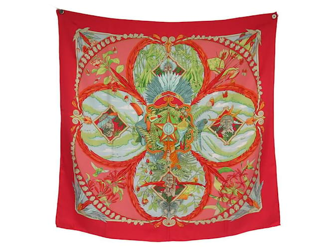 Hermès FOULARD HERMES AMAZONIA BOURTHOUMIEUX EN SOIE ROUGE CARRE 90 SILK SCARF  ref.1394710