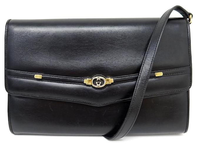 VINTAGE GUCCI HANDBAG BLACK LEATHER CLUTCH CROSSBODY LEATHER HANDBAG PURSE  ref.1394714