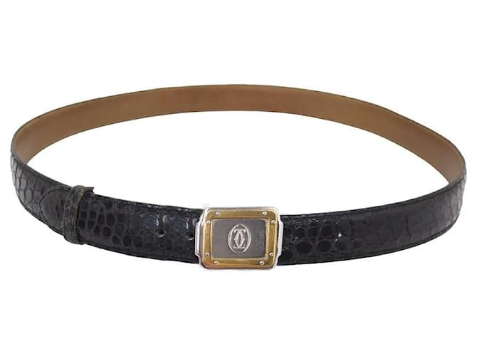 CEINTURE CARTIER SANTOS EN CUIR CROCODILE MARRON TAILLE 95 CROCO LEATHER BELT Cuirs exotiques  ref.1394718