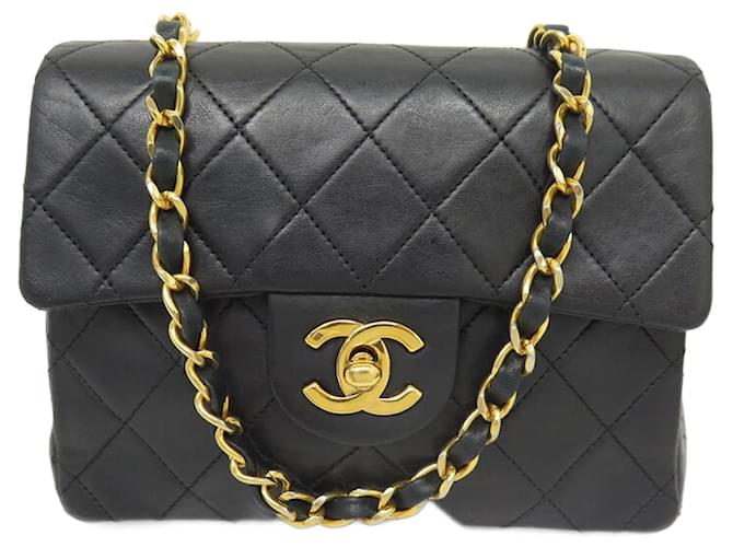 BORSA A MANO IN PELLE MINI QUADRATA VINTAGE CHANEL BORSA A MANO A TRACOLLA IN PELLE Nero  ref.1394723