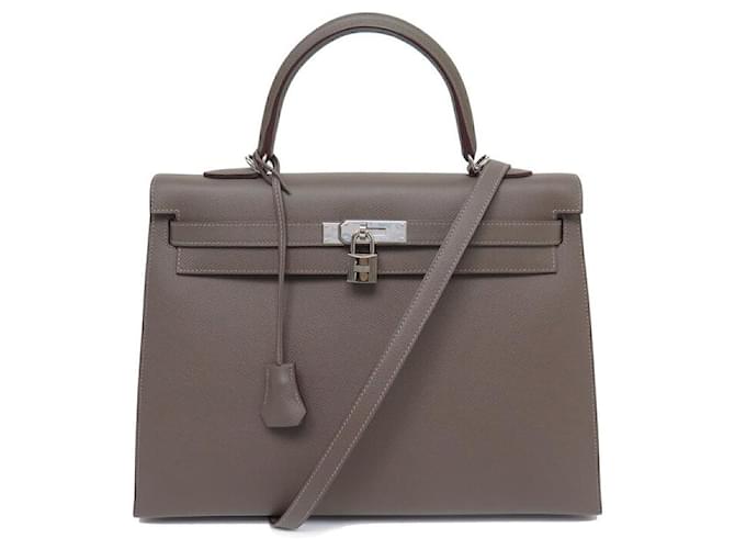 Hermès NUEVO BOLSO HERMES KELLY II 35 VENDEDOR MONEDERO BANDOULIERE ETOUPE DE CUERO EPSOM Gris pardo  ref.1394724