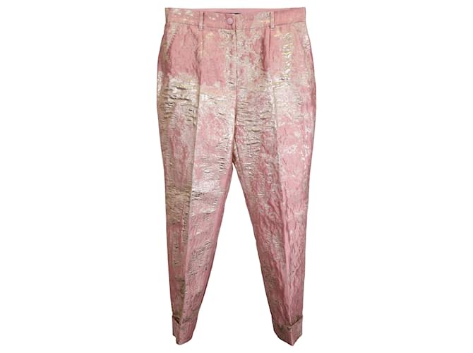 Dolce & Gabbana Pantaloni cropped jacquard lame slim leg in poliestere rosa  ref.1394728