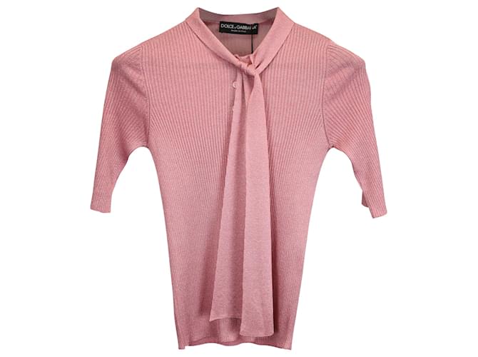 Pull Dolce & Gabbana Serafino avec nœud en soie rose  ref.1394730