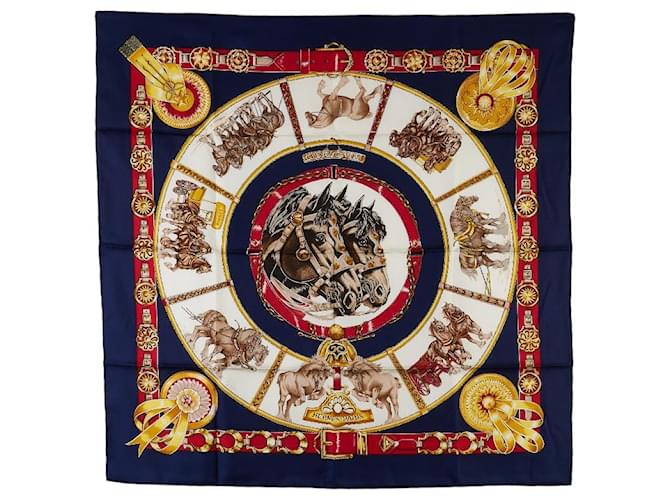 Hermès Hermes Carre 90 Chevaux De Trait Silk Scarf Canvas Scarf en bon état Toile  ref.1394759