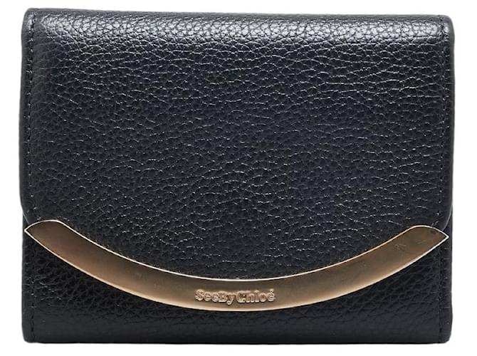 Chloé See by Chloe Leather Bifold Wallet Black Gold in Very Good Condition  ref.1394771