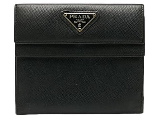 Prada Leather Logo Trifold Wallet  Leather Short Wallet in Good condition  ref.1394773