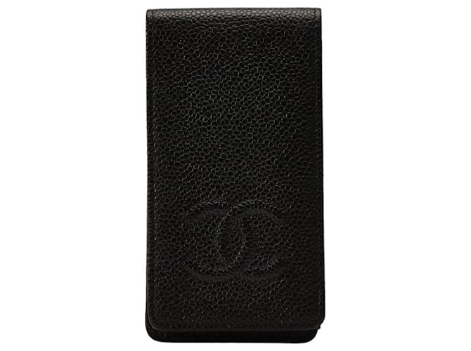 Chanel CC Caviar Phone Case Couro Outro em excelente estado  ref.1394785
