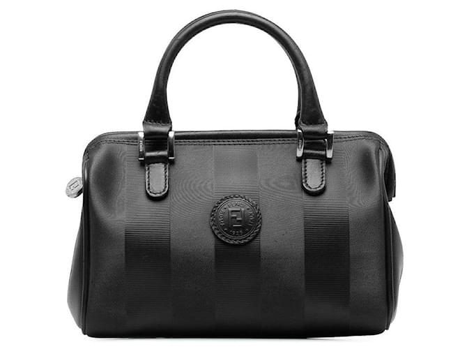 Fendi Pequin Mini Boston Bag  Canvas Handbag in Good condition Cloth  ref.1394790