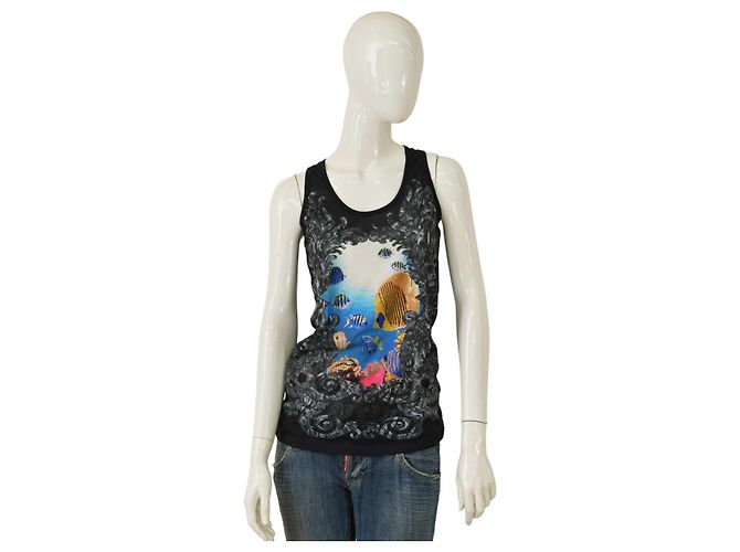 Top sin mangas Philipp Plein Gris Estampado Criaturas Marinas Multicolor