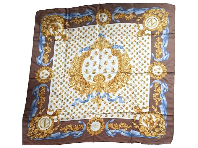 Sciarpa di seta Lancel Giallo Marrone Blu Multicolore