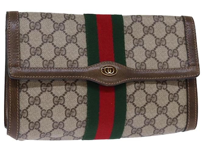 GUCCI GG Supreme Web Sherry Line Clutch Bag Beige 41 014 3087 25 Auth yk12462  ref.1394880