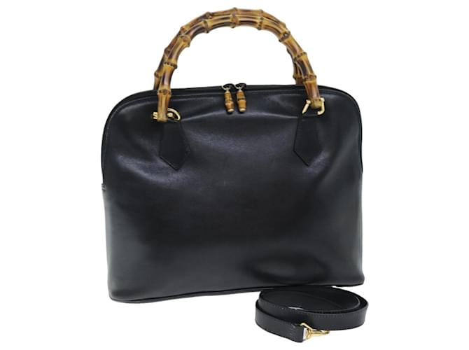 GUCCI Bamboo Hand Bag Leather 2way Black 000 1186 0289 Auth 75113  ref.1394893