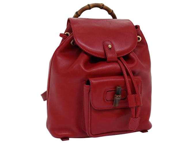 GUCCI Bamboo Backpack Leather Red 003 2852 0030 0 Auth mr165  ref.1394922