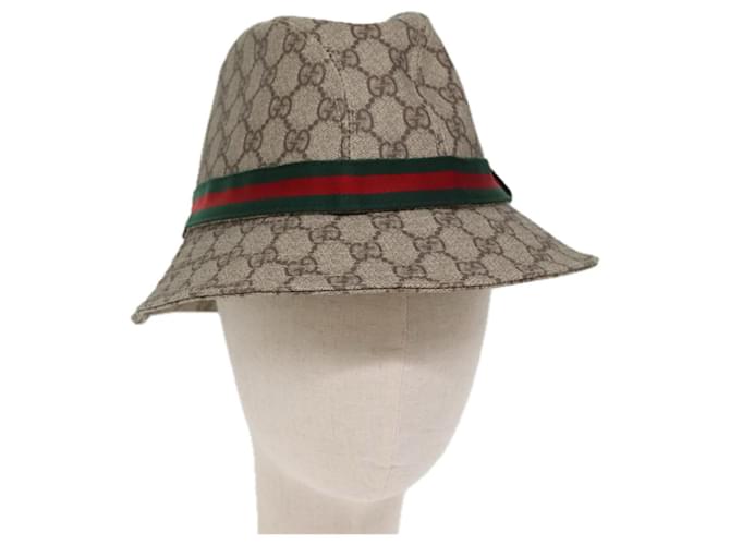 Chapeau GUCCI GG Supreme Web Sherry Line PVC M Beige Rouge Vert Auth yk12592  ref.1394934