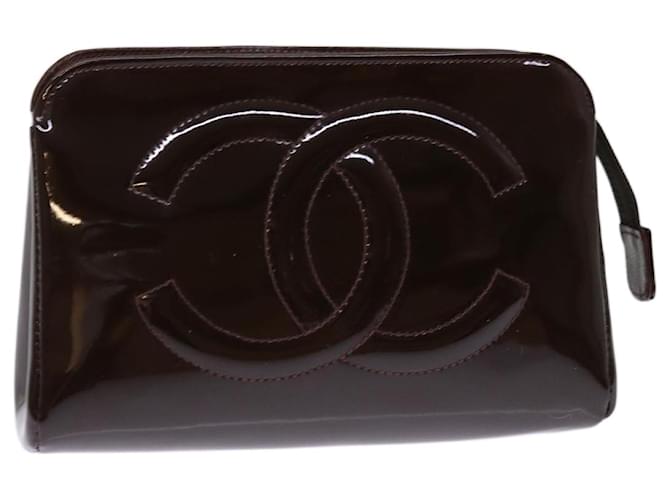 CHANEL Pouch Patent leather Brown CC Auth 74604  ref.1394948