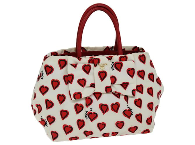 PRADA Ribbon Tote Bag Nylon Red White Auth 74201  ref.1394954