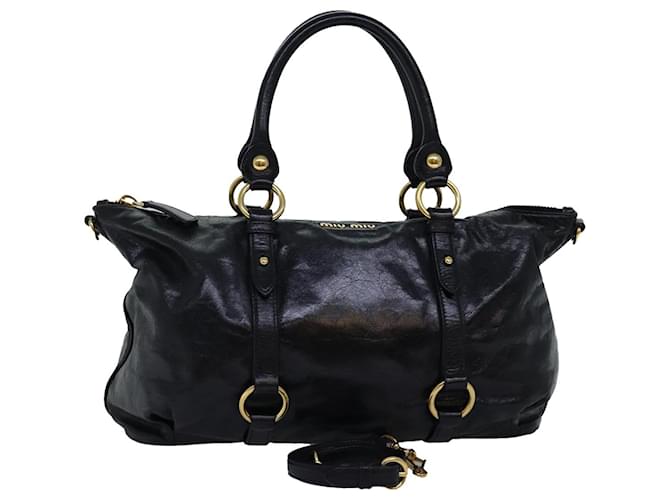 Miu Miu Bolso Bandolera Piel 2way Negro Auth mr164 Cuero  ref.1394971