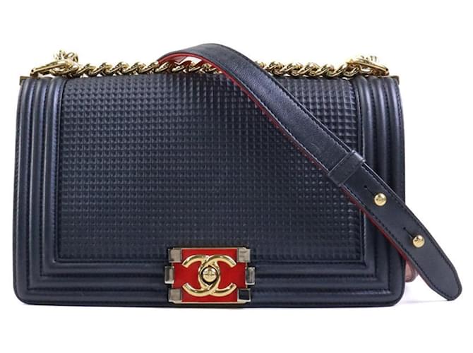 Chanel Boy Blu navy Pelle  ref.1395082