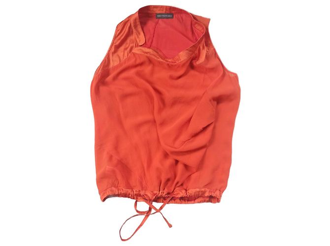 Top sem mangas Trussardi de seda e algodão laranja