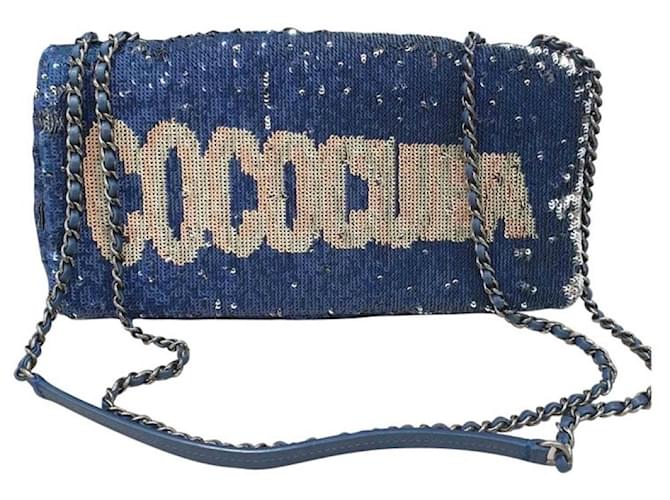 Chanel blaue Ledertasche mit Pailletten Paris-Cuba Tasche Mehrfarben  ref.1395464