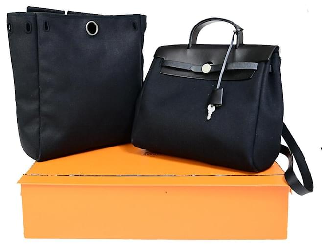 Hermès Hermes Herbag Schwarz Leinwand  ref.1395552