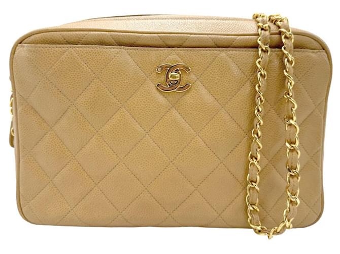Timeless Chanel Matelassé Bege Couro  ref.1395580