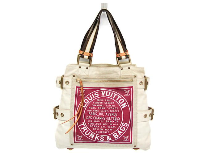 Louis Vuitton Globe Einkaufstasche Weiß Leinwand  ref.1395638