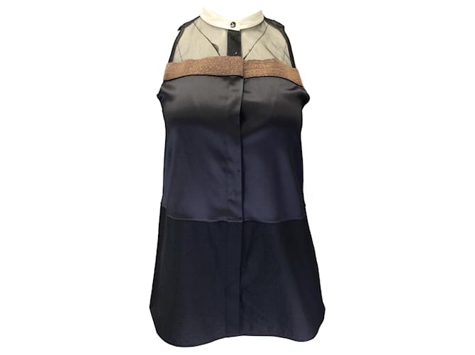 Autre Marque Brunello Cucinelli Charcoal Grey / Copper Monili Beaded Sleeveless Silk Top  ref.1395746