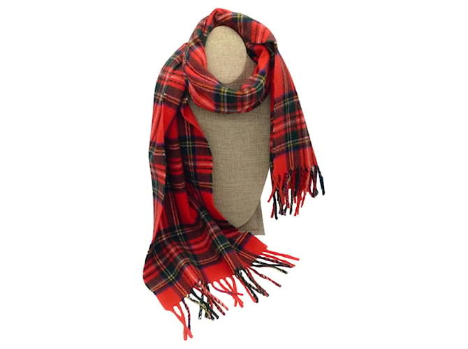 Autre Marque Burberry Red Fringed Plaid Lambswool Scarf  ref.1395747