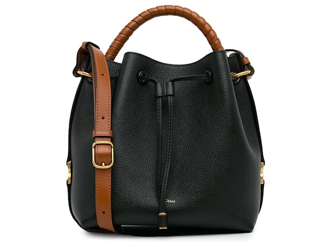 Bolsa Bucket Chloé Marcie Preta Preto Couro  ref.1395757