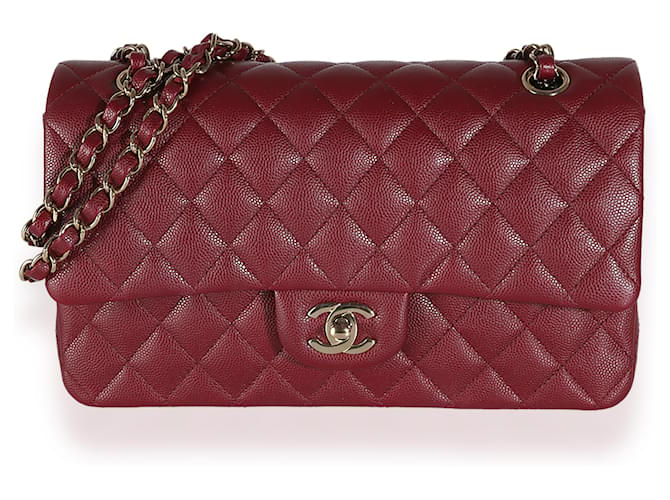 Timeless Bolsa Chanel Borgonha Caviar Acolchoado Médio Clássico com Aba Forrada Bordeaux Couro  ref.1395765